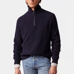 Tahari Men’s Knit Sweater 1/4 zip merino wool Textured Damier Navy XL